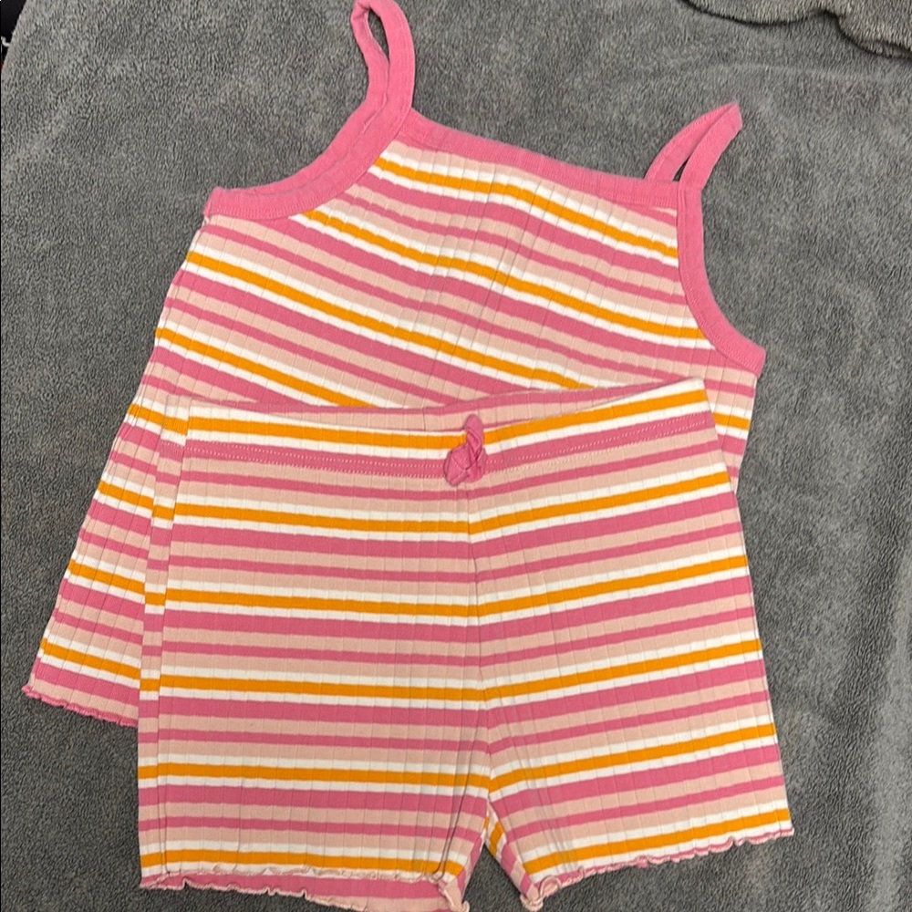 Striped Pink and Yellow Tank Top and Shorts Set